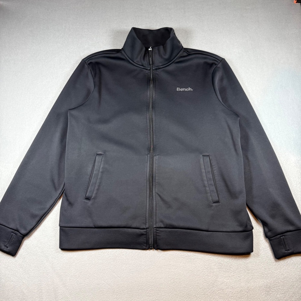 Bench Mens Track Jacket XL Black Full Zip Fleece Lined Thumbholes BMEG0830C
